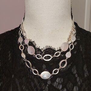 Nine West Silver Tone Double Strand Geometric Ovals Necklace